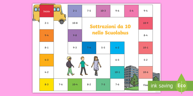 Il bus delle sottrazioni Gioco da Tavola - operazioni, calcoli, matematica, esercizio, italiano, italian, materiale, scolastico