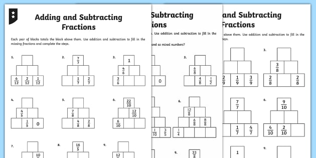 adding and subtracting fractions worksheet pdf twinkl
