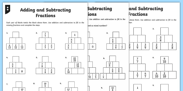 adding and subtracting fractions worksheets grades 2 6