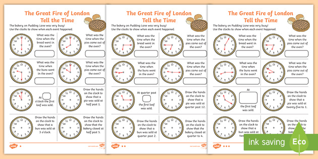 The Great Fire Of London Tell The Time Differentiated Worksheets