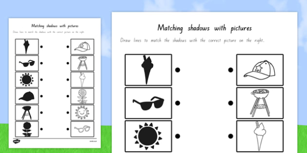 summer shadow matching worksheet teacher made