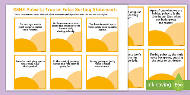 True　or　Sorting　False　RSHE　(teacher　made)　Puberty　Statements