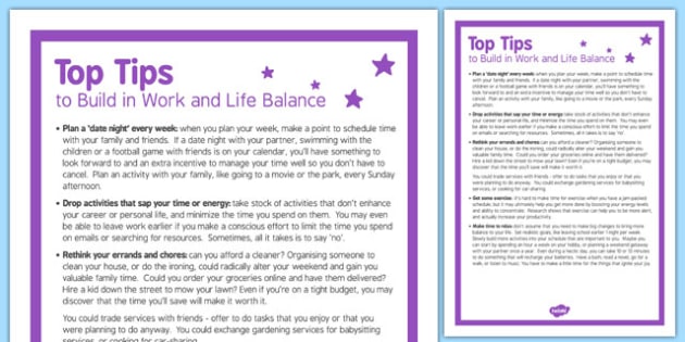 Top Tips to Build in Work Life Balance