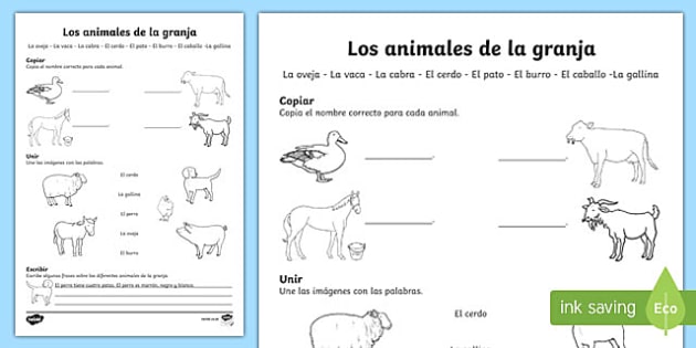 Farm Animals Worksheet Worksheet Spanish Worksheet