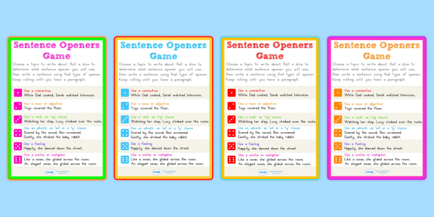 Sentence Openers Dice Activity Sentences Openers Literacy
