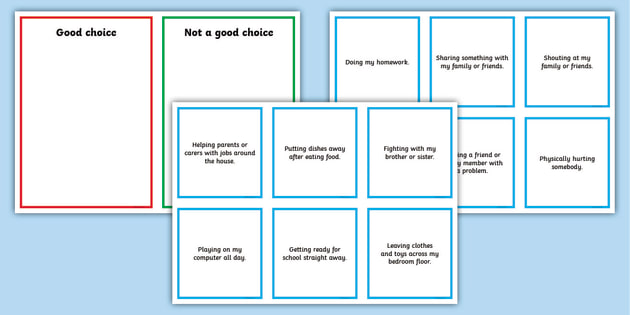 Good Choices Worksheet - Discussion and Sorting Cards