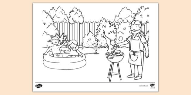 FREE! - New Zealand February Backyard Scene Colouring Sheet