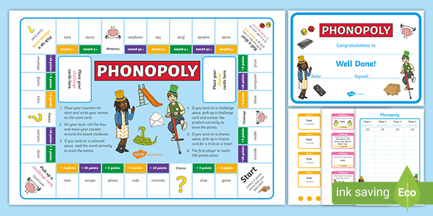 Split Digraphs Phonics Phonopoly Board Game