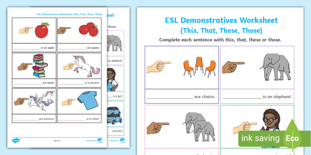 ESL Demonstrative Pronouns Worksheet Teacher Made 