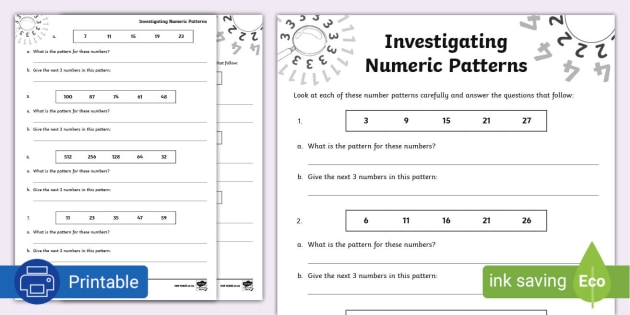 Investigating Numeric Patterns Activity Sheet (teacher Made)