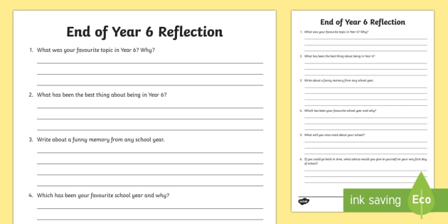 End of Year 6 Reflection Worksheet / Activity Sheet - Year 6