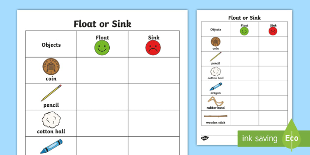 Float Or Sink Worksheet Physical Science Activity Mat