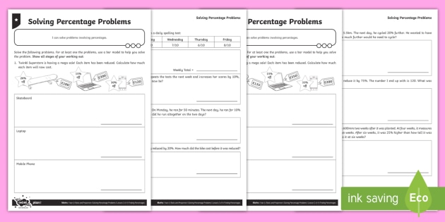 problem solving percentage worksheets
