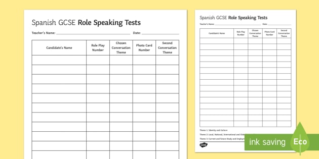 gcse english speaking test Spanish GCSE  Speaking  Test Template Sequence Spanish