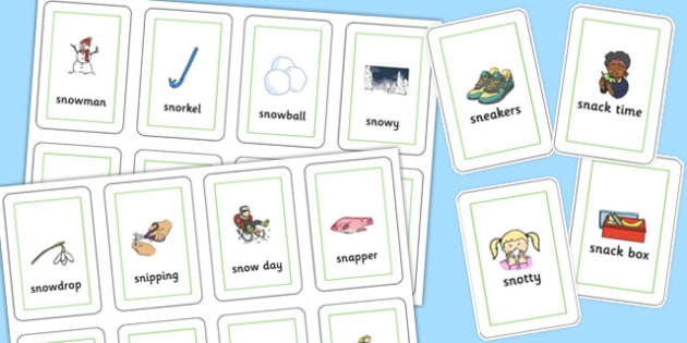 Two Syllable 'SN' Flash Cards (teacher made)