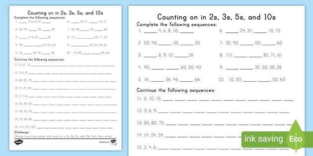 Skip Counting in Twos, Threes, Fives, and Tens Activity - Twinkl