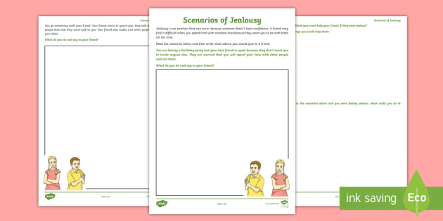 scenarios of jealousy worksheet teacher made