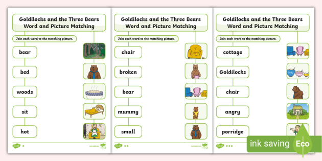 Goldilocks And The Three Bears Word Picture Match Differentiated