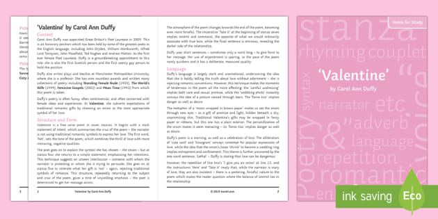 GCSE Poetry Notes for Study - Valentine