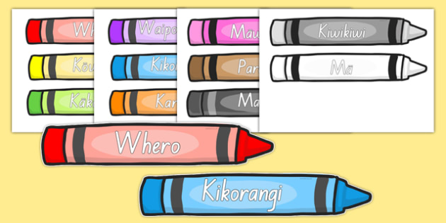 Colours in Māori Crayon Display | Colours | Twinkl