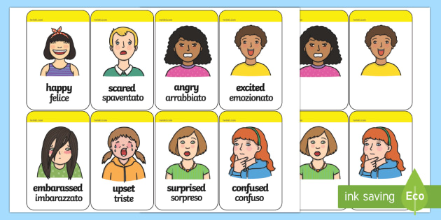 Ourselves Flashcards English/Italian - Ourselves Emotion Word