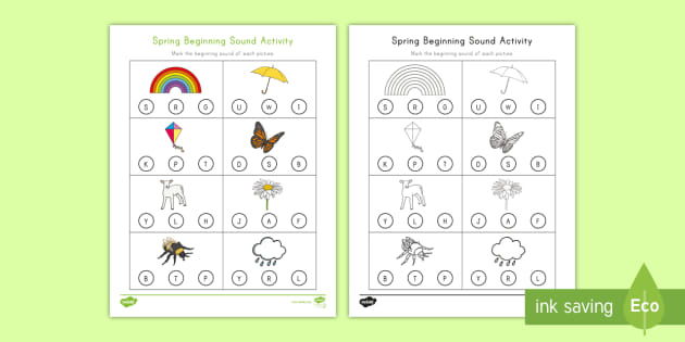 spring beginning sounds worksheet match up activity