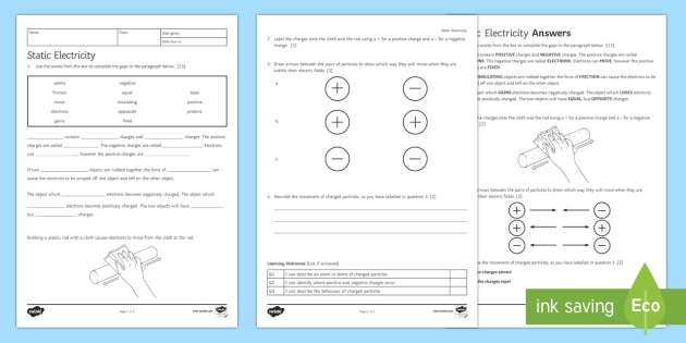 static electricity for kids science worksheet year 7 9