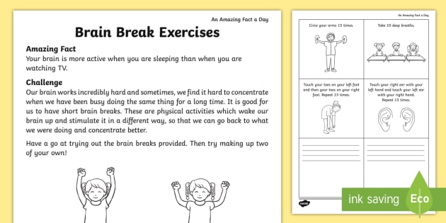 Brain Gym Worksheet Brain Break Exercises Worksheet