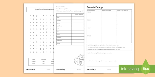 Season's Eatings Differentiated Worksheet / Worksheet