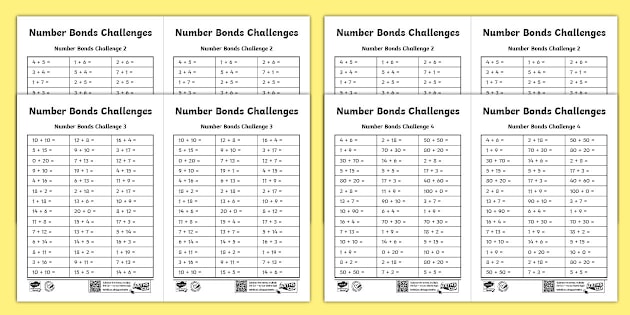 Number Bond Challenge Worksheet Pack Maths Twinkl