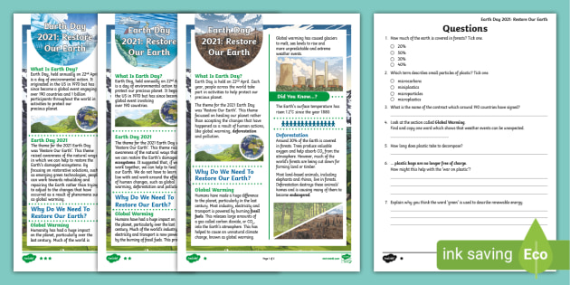 environment reading comprehension worksheets pdf earth day