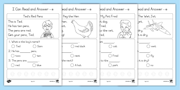 Grade 1 English - Reading Comprehensions- Worksheet: e Sound