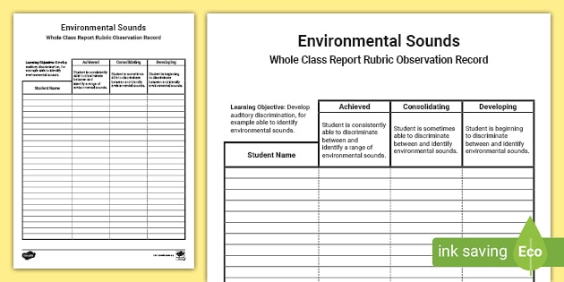 Environmental Sounds Eylf Assessment Rubricguide To Making Judgement 7401