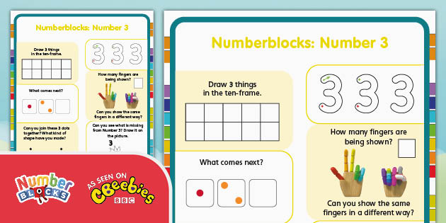 👉 Numberblocks: Everybody Look at Three Worksheet