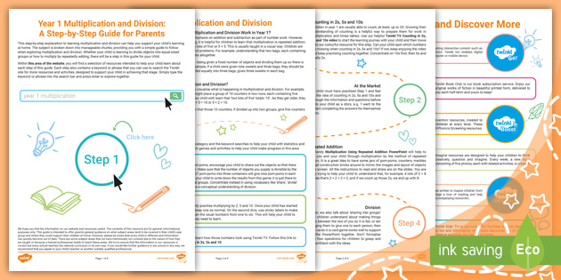 Parent Guides For Multiplication and Division -Year 1 Subject Support ...