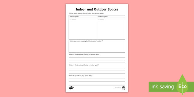 Indoor and Outdoor Spaces Worksheet