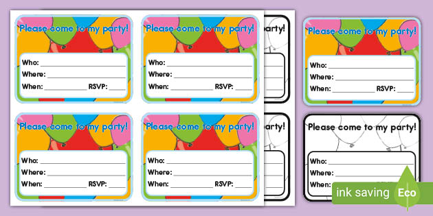 Birthday Party Templates - Invitation Cards (Teacher-Made)