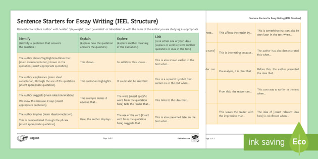 assignment sentence starters