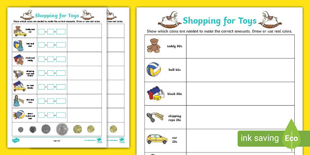 shopping for toys australian money worksheets teacher made