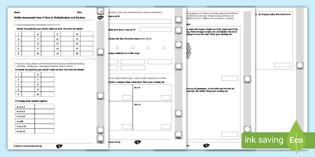 Year 4 Maths Assessment: Multiplication and Division Term 3
