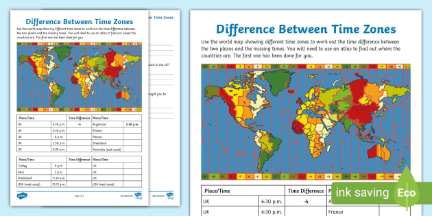 Difference Between Time Zones Activity | Geography | KS2