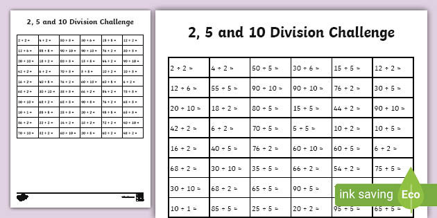 2 5 and 10 division challenge worksheet worksheet 2 5 and 10 division