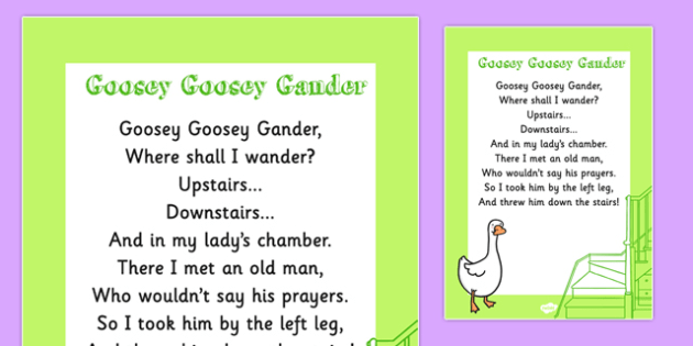 Goosey Goosey Gander Nursery Rhyme Poster