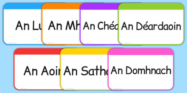 Days Of The Week Flashcards Gaeilge Teacher Made