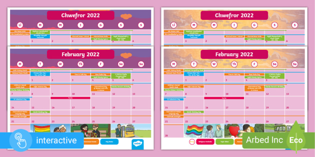 Mis Schedule 2022 Calendr Digwyddiadau Mis Chwefror/February Events Calendar