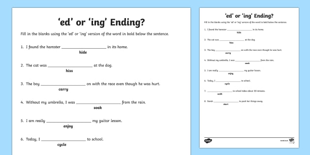 Ed or Ing Ending Worksheet - ed and ing, ed or ing, suffixes
