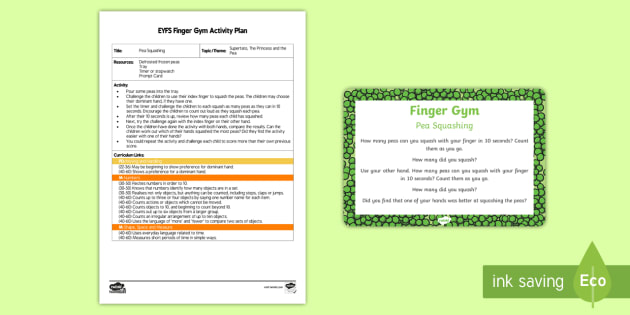 Eyfs Pea Squashing Finger Gym Plan And Prompt Card Pack