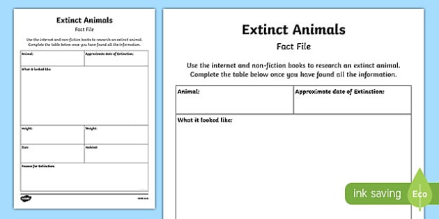 Extinct Animal Fact File Worksheet / Worksheet Pack, worksheet