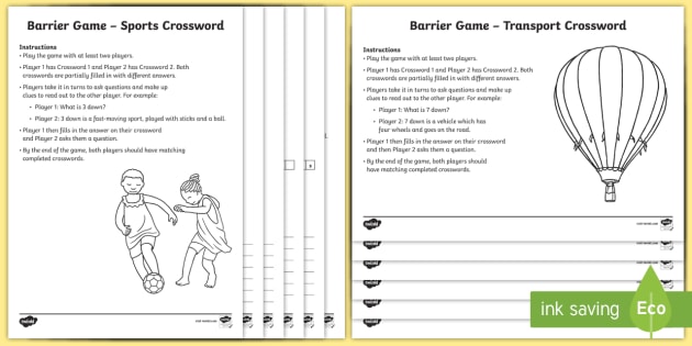 Crossword Barrier Game Activity Pack