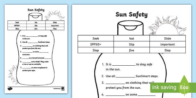 Sun Safety Cloze Worksheet - Sun Safety Teacher Worksheets